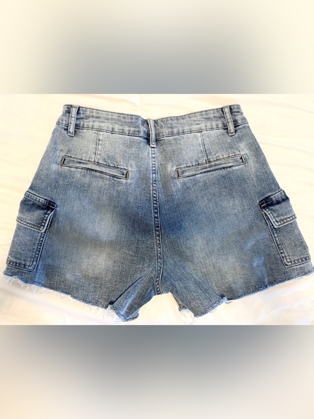eesome Washed Blue Denim Cargo Shorts